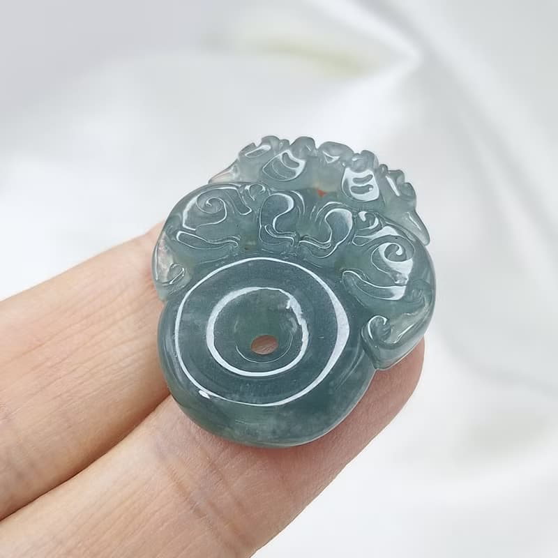 瓜料 冰起膠 深海藍 雙貔貅 平安扣 吊墜 | 天然A貨翡翠