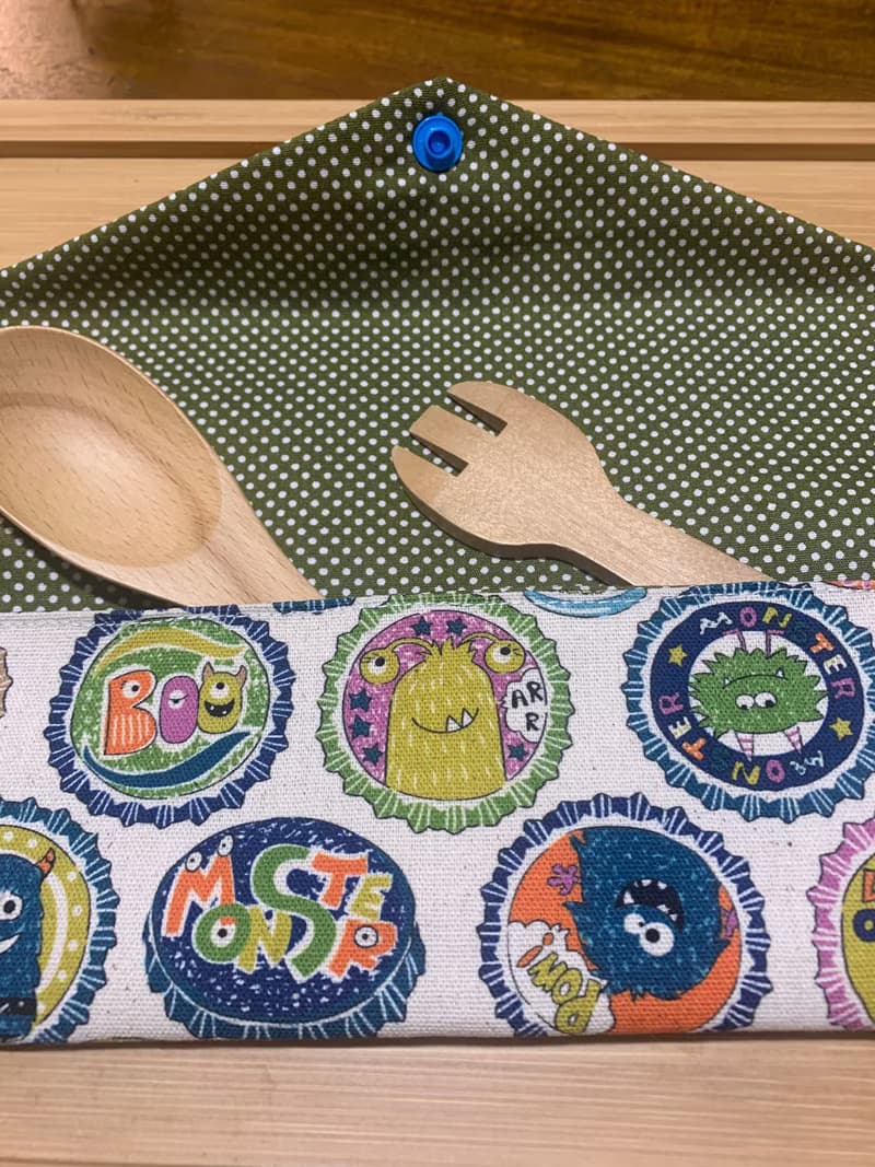 文青風環保純棉筷袋 ~ 有怪獸 質樸原麻 日本 潮物 收納 手作餐具