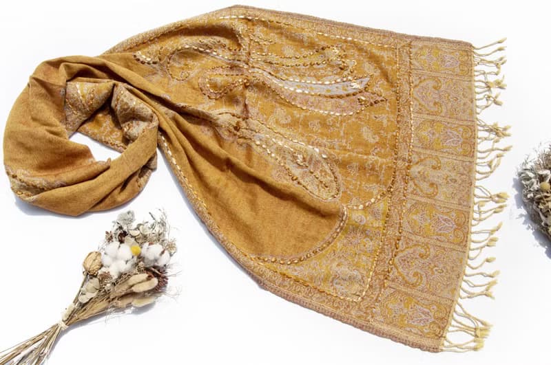喀什米爾Cashmere/水煮羊毛披肩/針織圍巾/刺繡圍巾/羊絨披巾-花