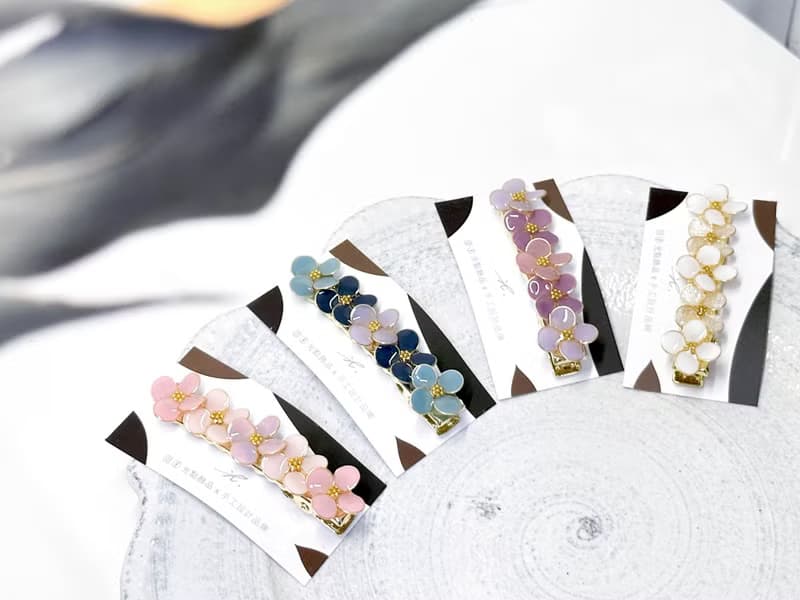 髮夾水晶花_圓花排髮夾(四色) _光點飾品