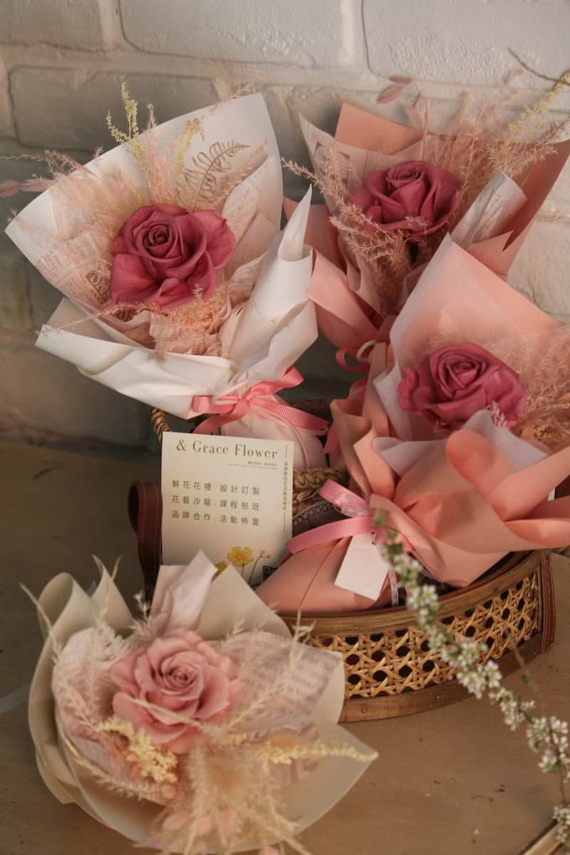【粉色永生玫瑰小花束】生日花禮/祝賀花束/永生花