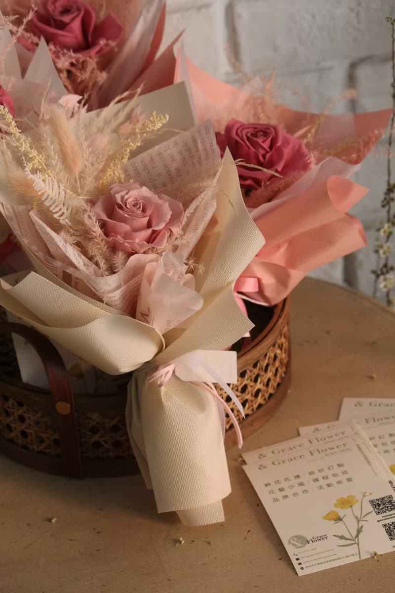 【粉色永生玫瑰小花束】生日花禮/祝賀花束/永生花