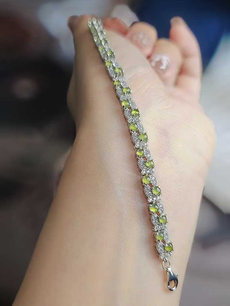 強力招財|無燒高冰玻剛味檸檬黃翡|緬甸A貨翡翠純銀多顆手鏈