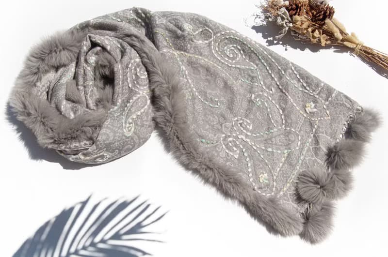 喀什米爾Cashmere/水煮羊毛披肩/針織圍巾/刺繡圍巾/羊絨披巾-花