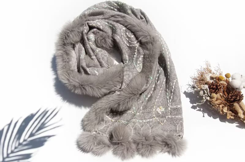 喀什米爾Cashmere/水煮羊毛披肩/針織圍巾/刺繡圍巾/羊絨披巾-花