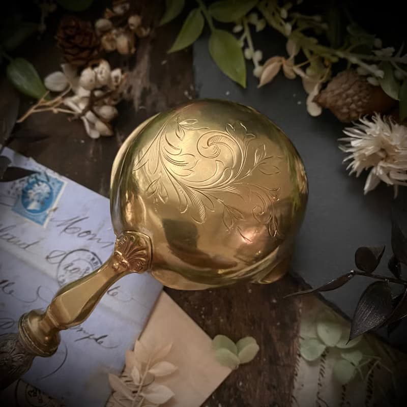 法國19世紀路易16風格純銀柄 黃銅碗面湯勺