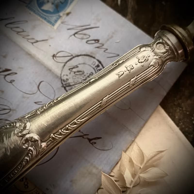 法國19世紀路易16風格純銀柄 黃銅碗面湯勺