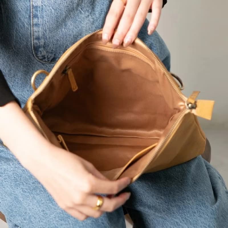 單肩包 手拿包 簡約風 附肩帶 可收納MacBook 咖啡色