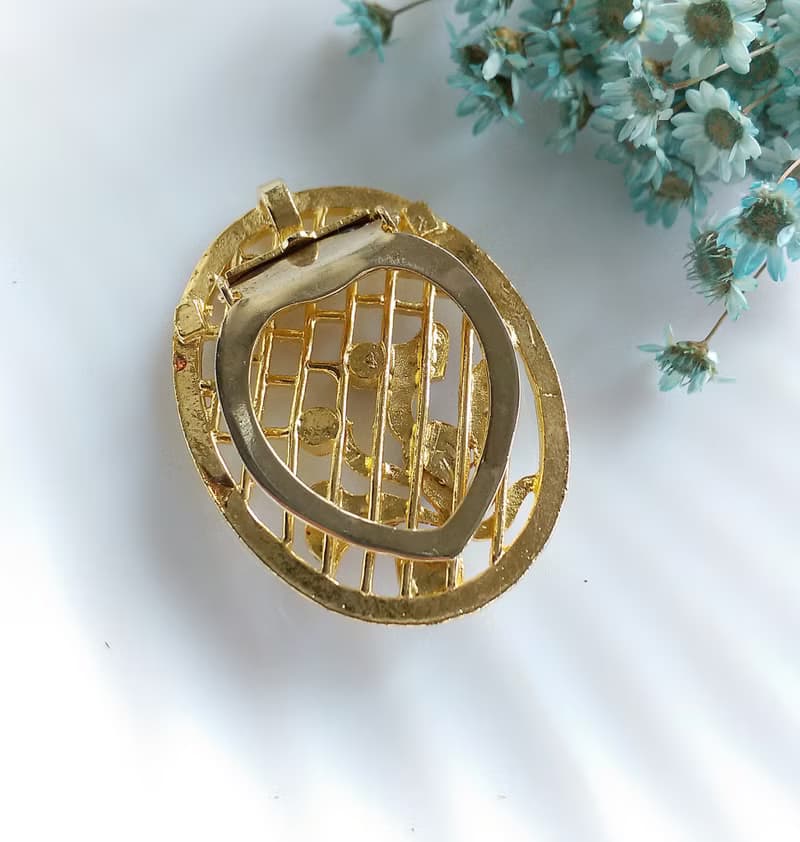 【西洋古董飾品】金色調 優美 金格網 圍巾夾 絲巾扣 絲巾夾