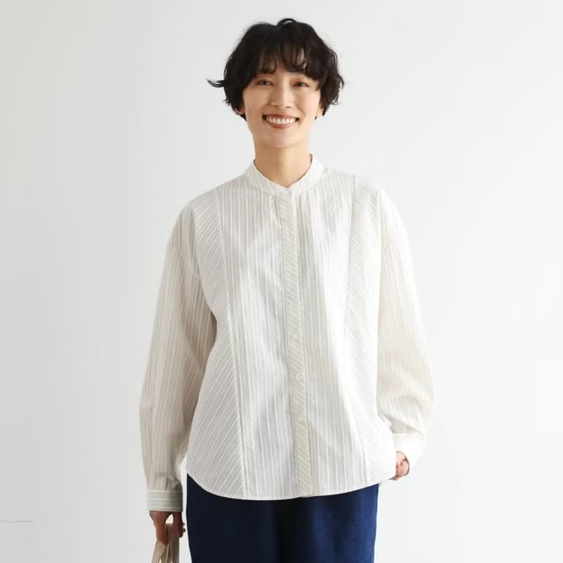 純棉提花條紋襯衫│兼具實用與優雅的條紋襯衫 米白 250507-2