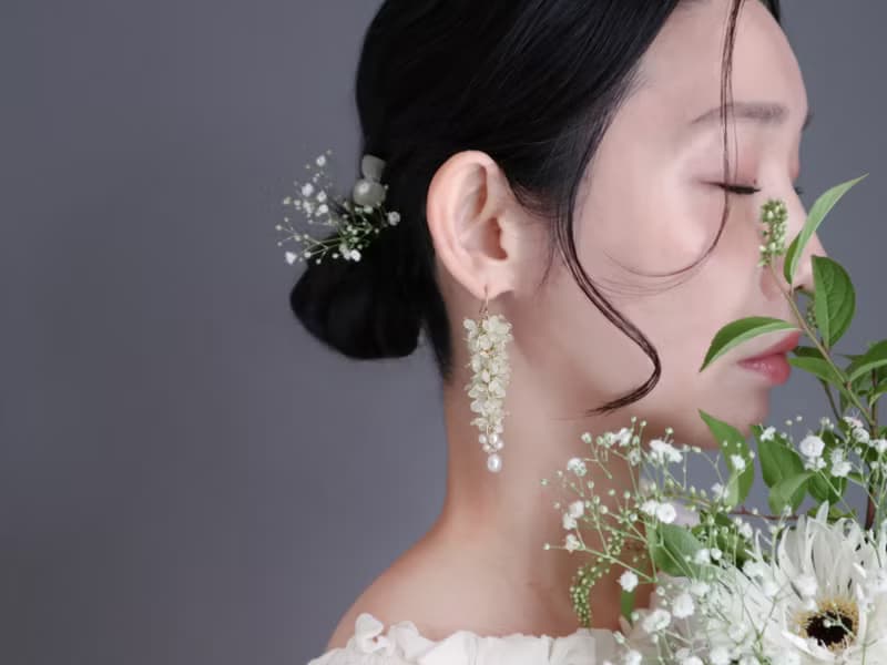 坦桑石 垂墜花朵耳環 耳夾 | 紫色 | 12月誕生石