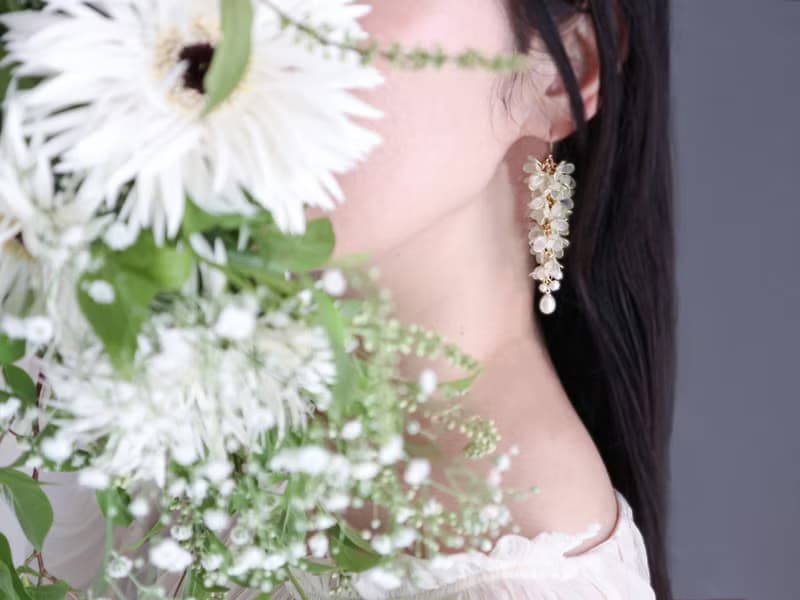 坦桑石 垂墜花朵耳環 耳夾 | 紫色 | 12月誕生石