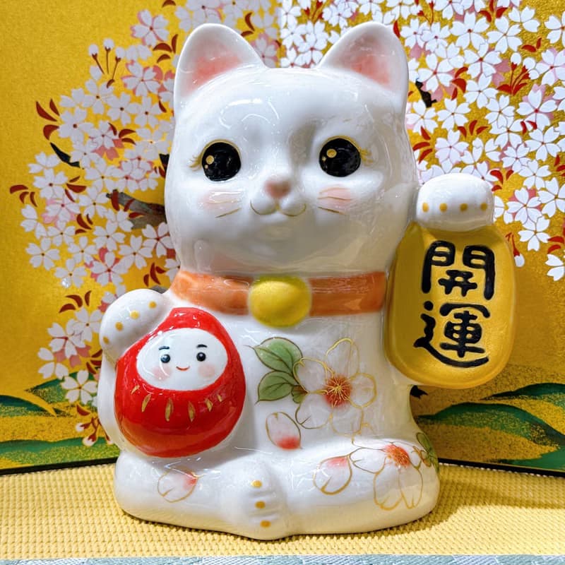 【櫻彩開運】日本清水燒招財貓 | 達摩 - 色繪櫻