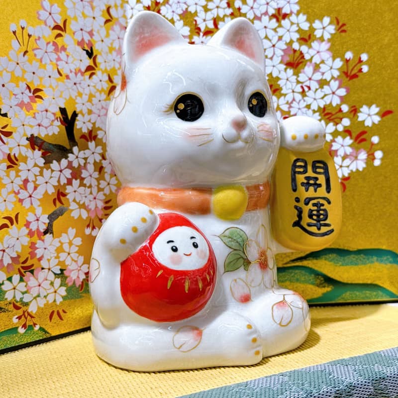 【櫻彩開運】日本清水燒招財貓 | 達摩 - 色繪櫻