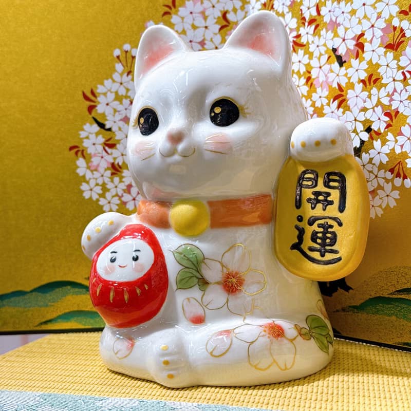 【櫻彩開運】日本清水燒招財貓 | 達摩 - 色繪櫻