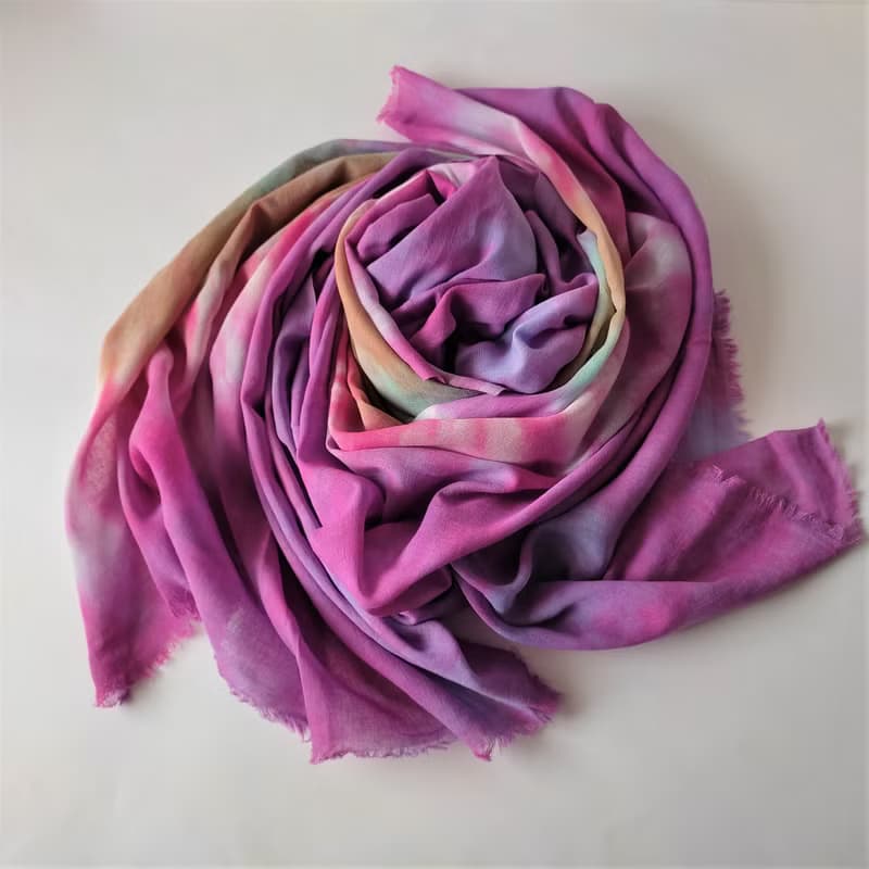 Cotton scarf Purple long hand dyed scarf Abstract shawl Great gift Tie dye scarf