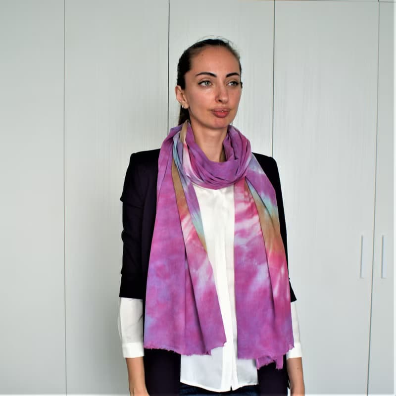 Cotton scarf Purple long hand dyed scarf Abstract shawl Great gift Tie dye scarf