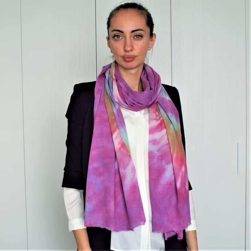 Cotton scarf Purple long hand dyed scarf Abstract shawl Great gift Tie dye scarf