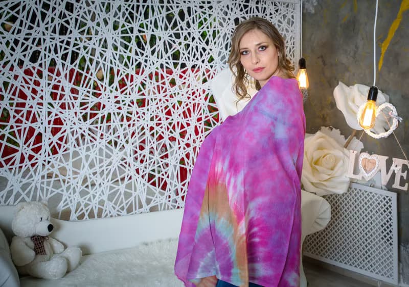 Cotton scarf Purple long hand dyed scarf Abstract shawl Great gift Tie dye scarf