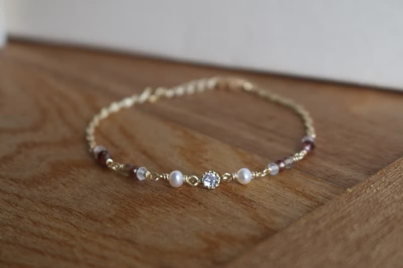 手鍊 鋯石 尖晶石 珍珠 - 神殿 -