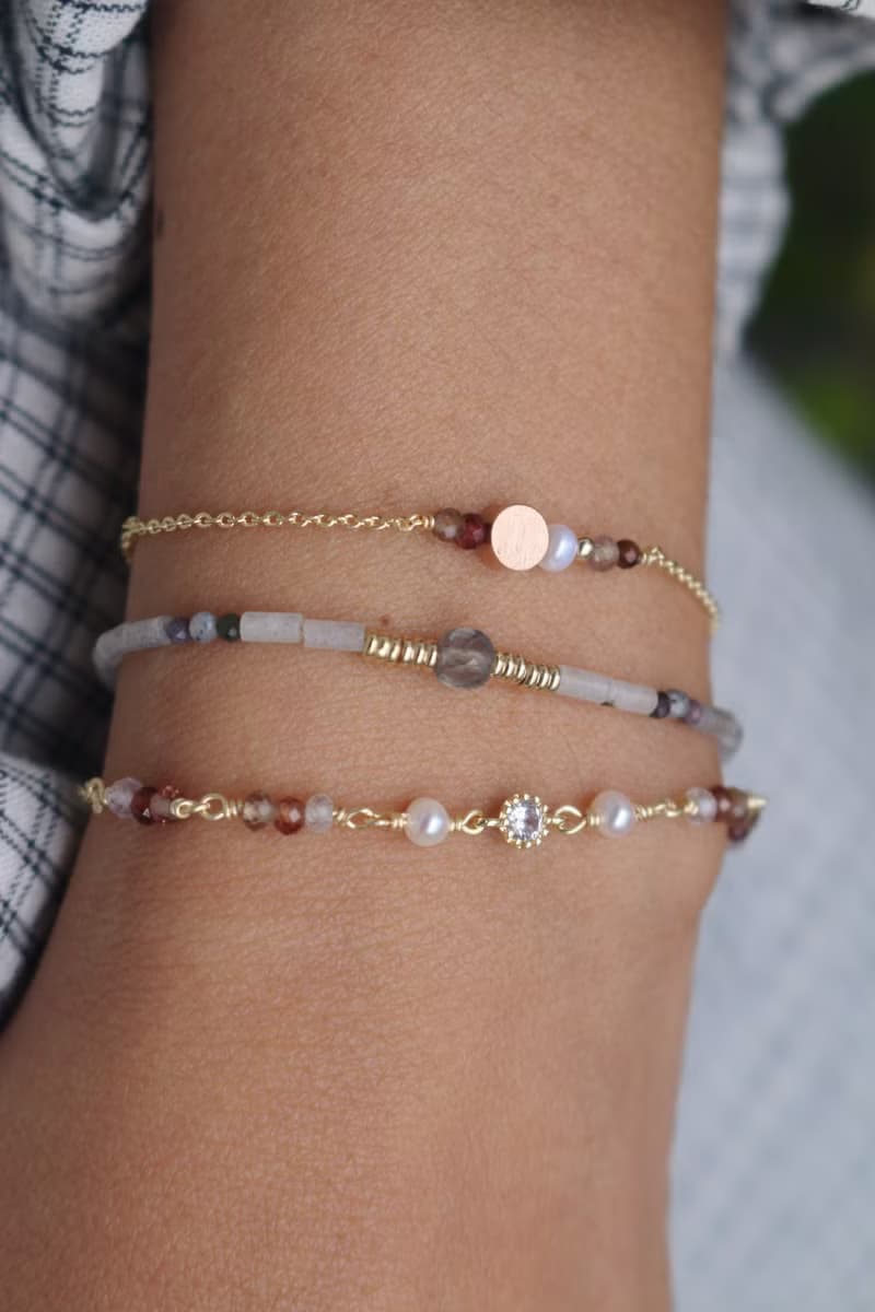 手鍊 鋯石 尖晶石 珍珠 - 神殿 -