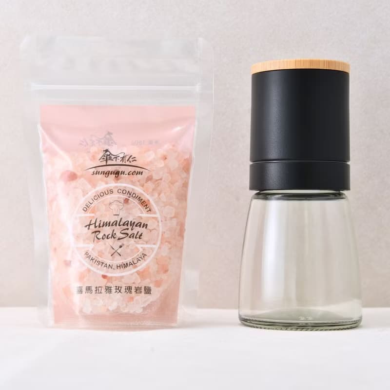 喜馬拉雅山玫瑰岩鹽150g袋裝(粗鹽)+竹蓋研磨罐組合