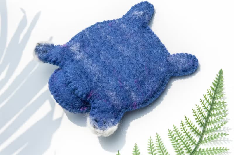 波希米亞森林系羊毛氈杯墊 動物濕氈杯墊-藍色貓咪毛孩子吸水杯墊