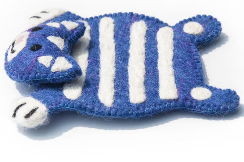 波希米亞森林系羊毛氈杯墊 動物濕氈杯墊-藍色貓咪毛孩子吸水杯墊