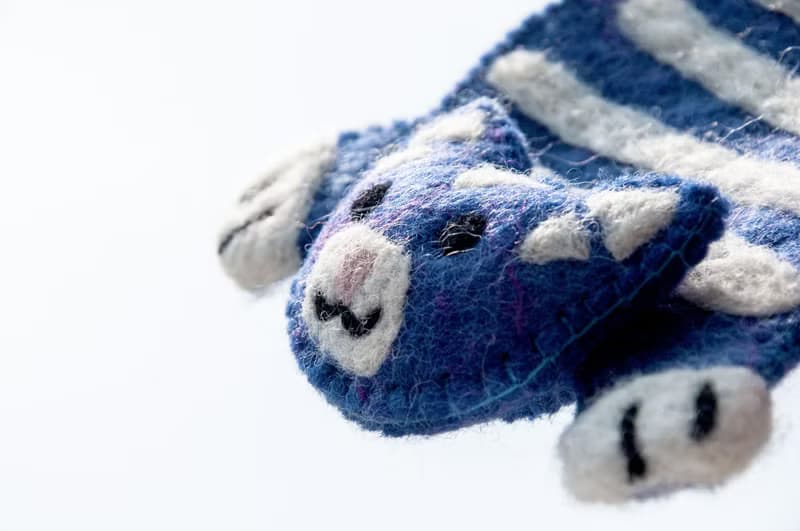 波希米亞森林系羊毛氈杯墊 動物濕氈杯墊-藍色貓咪毛孩子吸水杯墊