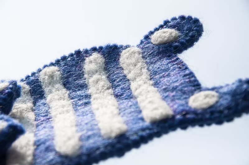 波希米亞森林系羊毛氈杯墊 動物濕氈杯墊-藍色貓咪毛孩子吸水杯墊