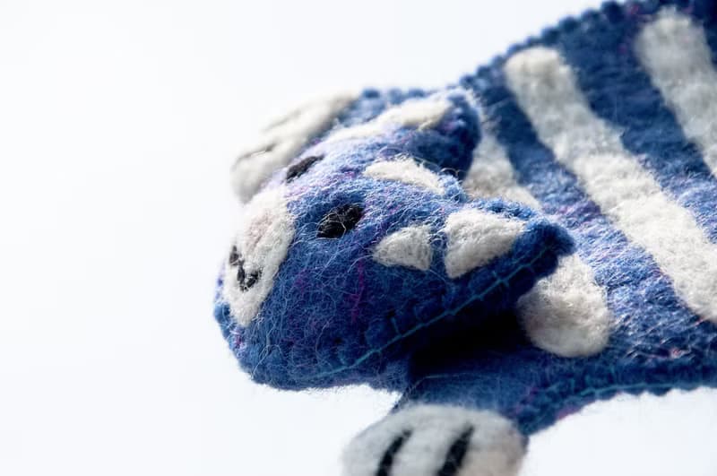 波希米亞森林系羊毛氈杯墊 動物濕氈杯墊-藍色貓咪毛孩子吸水杯墊