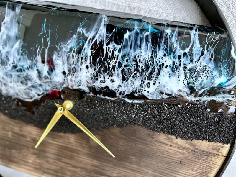 Black Loft wood Beach wall clock, resin ocean clock with sea 壁飾 掛鐘 藍染 女 禮物 入厝禮物