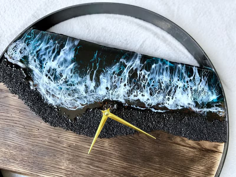 Black Loft wood Beach wall clock, resin ocean clock with sea 壁飾 掛鐘 藍染 女 禮物 入厝禮物