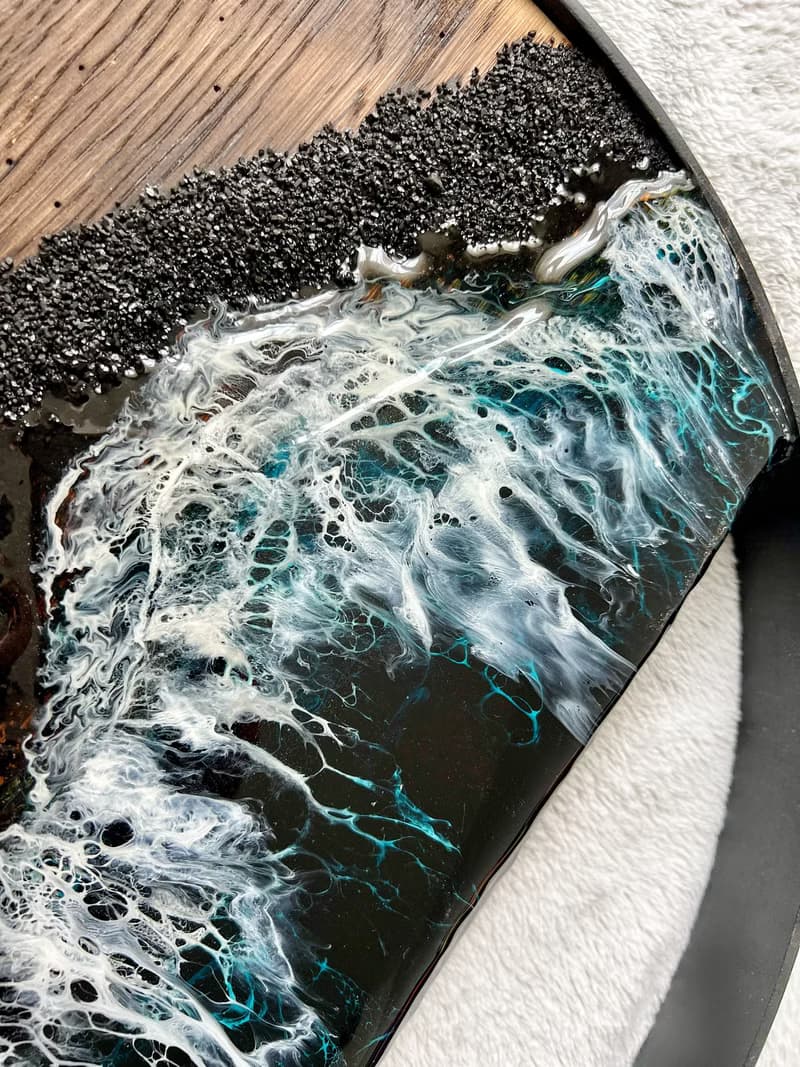 Black Loft wood Beach wall clock, resin ocean clock with sea 壁飾 掛鐘 藍染 女 禮物 入厝禮物