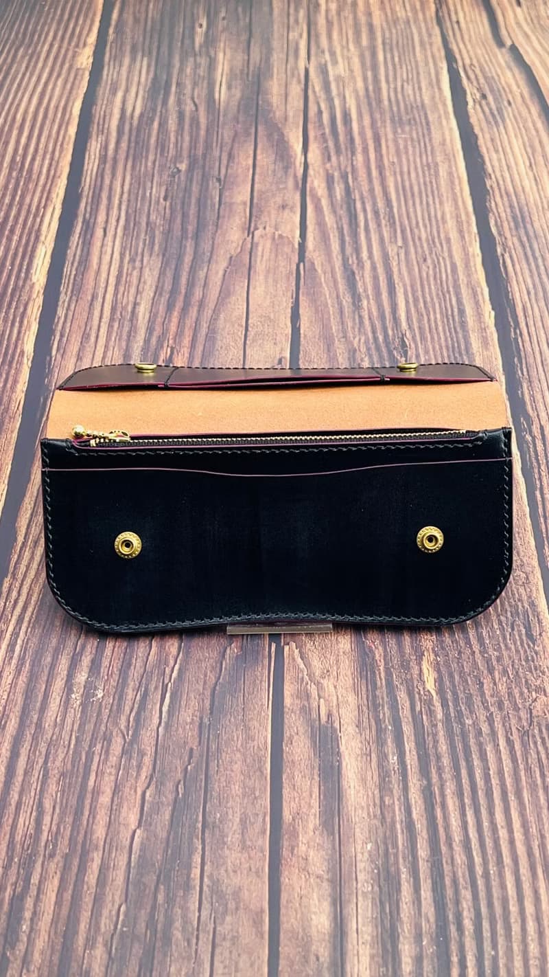 【長夾】SL.001簡約薄款卡車司機長夾/ 義大利植鞣革/ 黑底紫邊