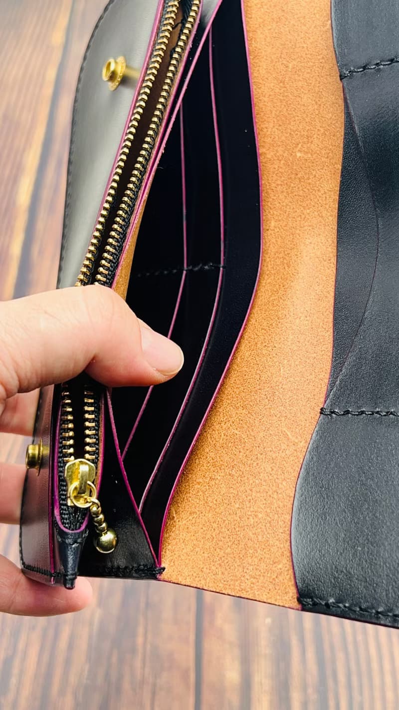 【長夾】SL.001簡約薄款卡車司機長夾/ 義大利植鞣革/ 黑底紫邊