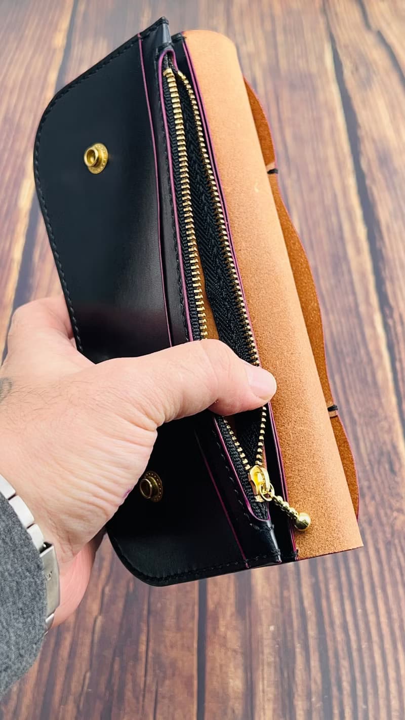 【長夾】SL.001簡約薄款卡車司機長夾/ 義大利植鞣革/ 黑底紫邊