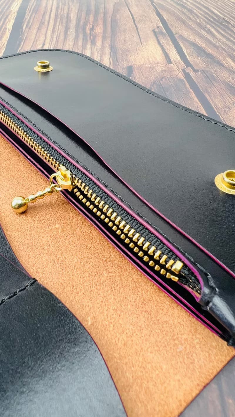 【長夾】SL.001簡約薄款卡車司機長夾/ 義大利植鞣革/ 黑底紫邊