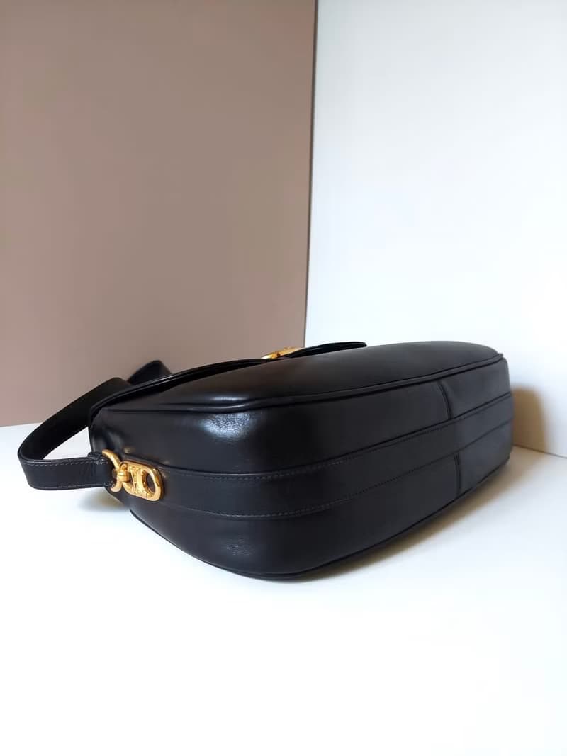 絕版古董包二手Celine凱旋門金扣馬鞍黑色皮革小包單肩側背孭手袋