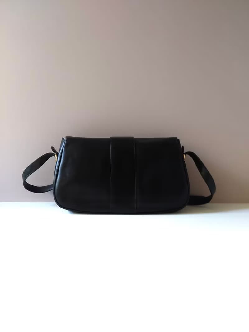 絕版古董包二手Celine凱旋門金扣馬鞍黑色皮革小包單肩側背孭手袋