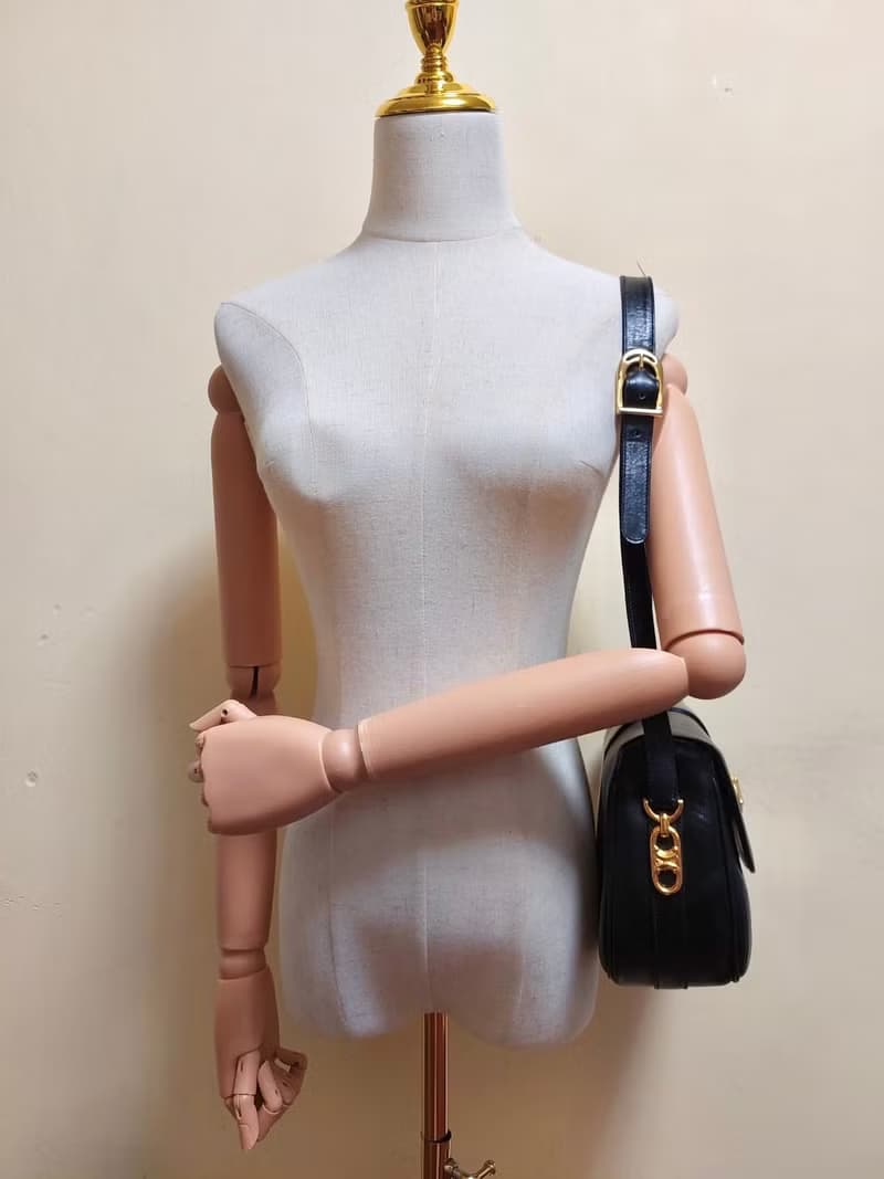 絕版古董包二手Celine凱旋門金扣馬鞍黑色皮革小包單肩側背孭手袋