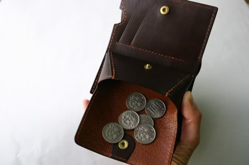 左利き用　手染め手縫い革財布　Mini Coin うろこレトロ
