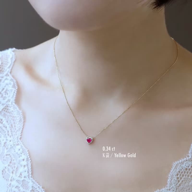 限量現貨 | 天然紅寶石心形切割 鑲鑽 純 14K 金 項鍊鎖骨鍊