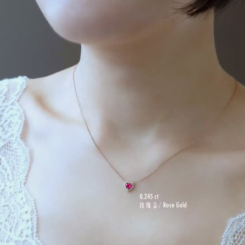 限量現貨 | 天然紅寶石心形切割 鑲鑽 純 14K 金 項鍊鎖骨鍊