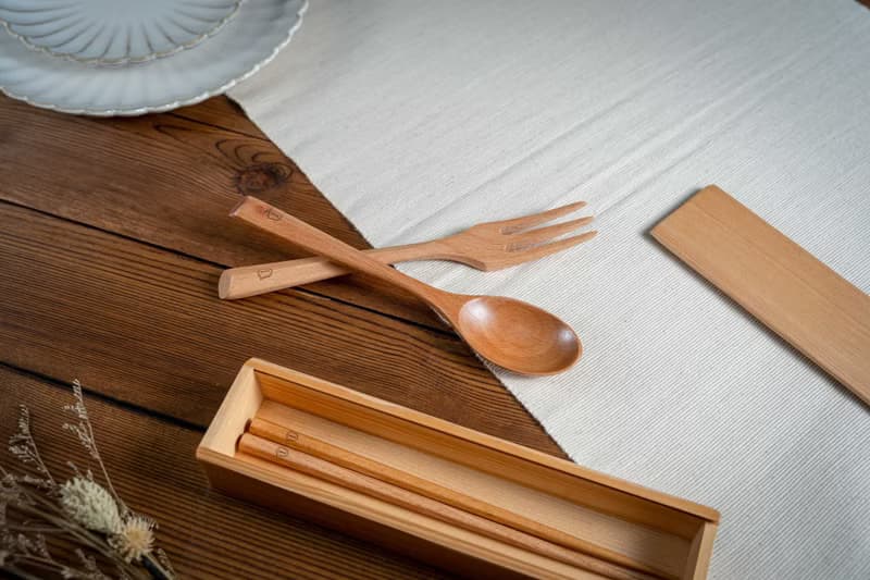 Islandoffer島嶼製作 櫸木便攜餐具套裝連盒 木系餐具 (一套)