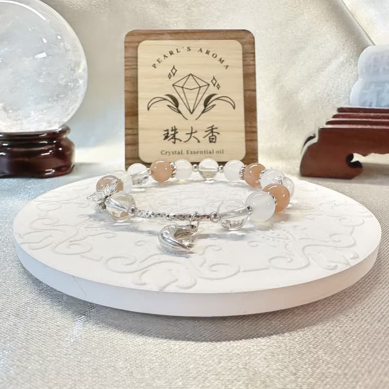月映心潮 橙月光 白水晶 白瑪瑙 925純銀手鍊