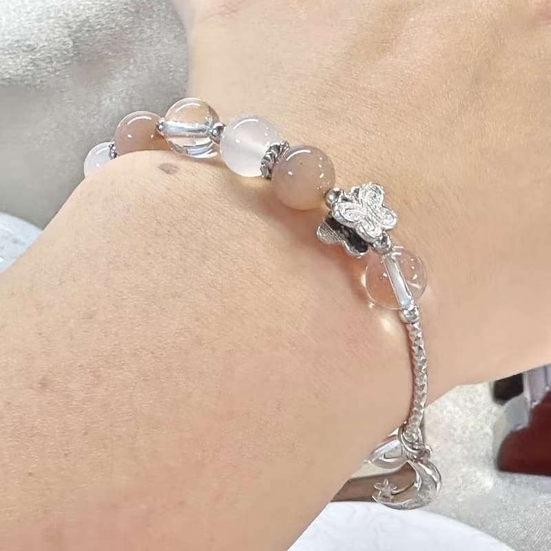 月映心潮 橙月光 白水晶 白瑪瑙 925純銀手鍊