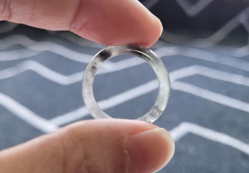 【親翠】天然翡翠 高冰全透烏雞放光種水美手指鐲10號戒圈