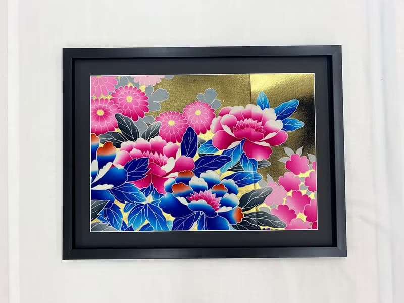 きものアート25　vintage fabric　着物友禅　壁掛けインテリア　和モダン　新築引越祝い made in japan