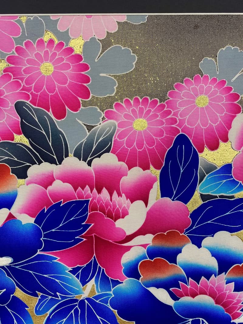 きものアート25　vintage fabric　着物友禅　壁掛けインテリア　和モダン　新築引越祝い made in japan